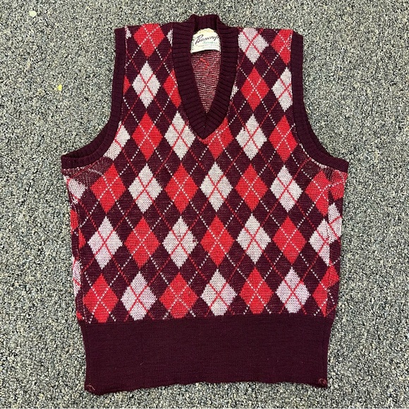 Vintage 50s Bancroft 100% Virgin Wool Argyle Print Sweater Vest READ DESCRIPTION - Picture 2 of 14